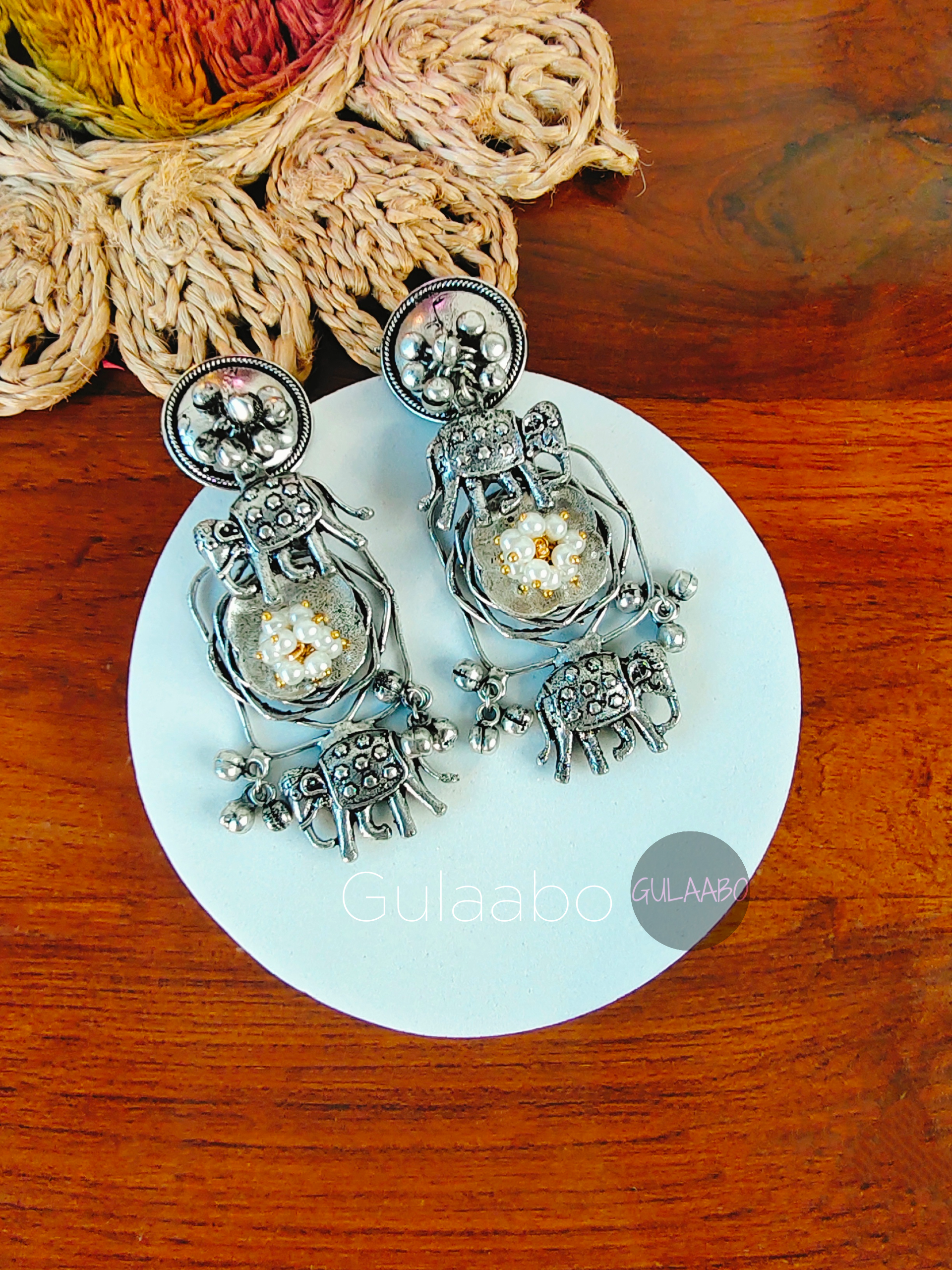 Gaj Gamini, Black Metal Jhumka Style Earrings - Main Image
