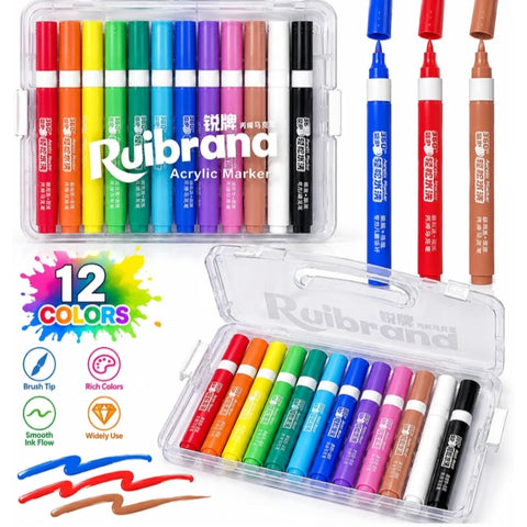 Ruibrand Smooth Acrylic Color Pens Pack ( 12 Colors )