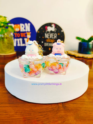 Keychain - Animals in Shiny Bubbles Bathtub