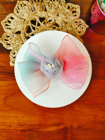 Flower in Bow Hair Clip in Multicolor Organza