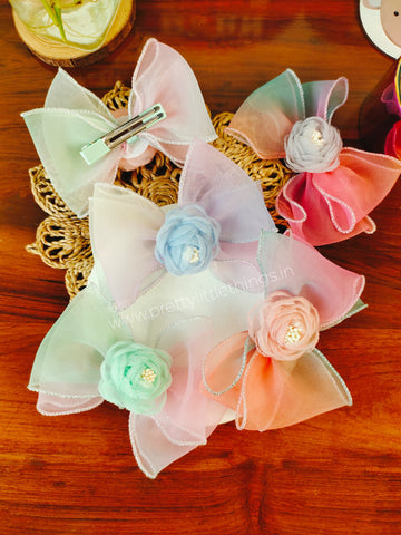 Flower in Bow Hair Clip in Multicolor Organza