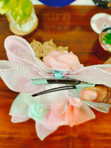 Flower in Bow Hair Clip in Multicolor Organza