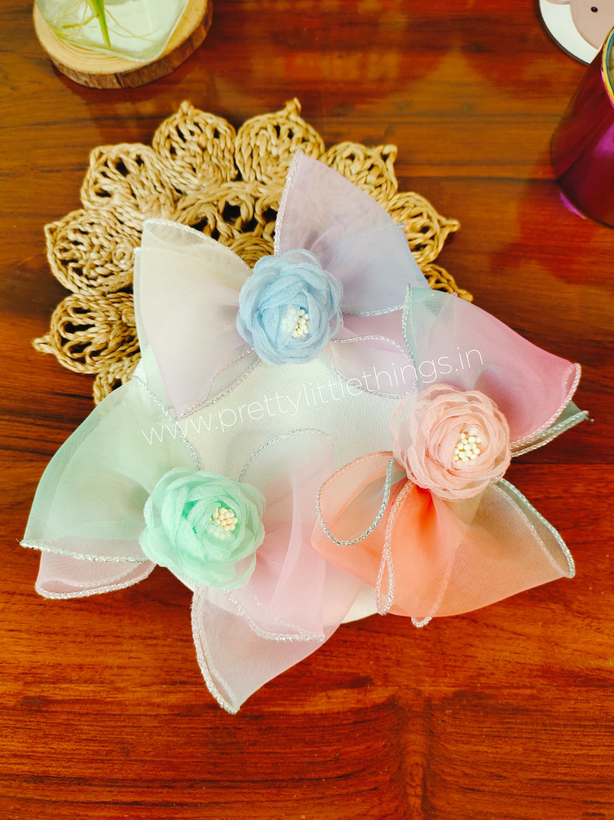 Flower in Bow Hair Clip in Multicolor Organza