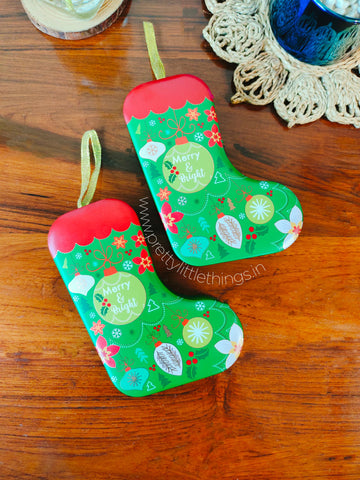 Christmas Gift Sock Shaped Tin Box