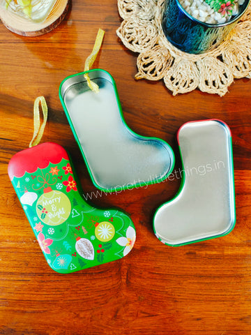 Christmas Gift Sock Shaped Tin Box