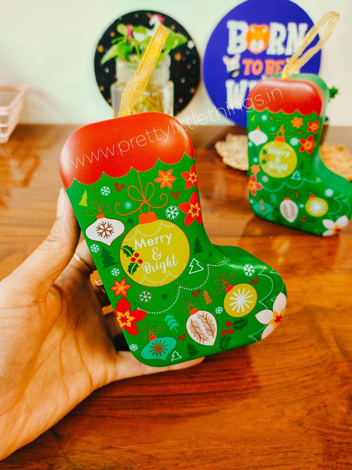 Christmas Gift Sock Shaped Tin Box