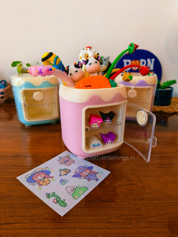 Kawaii Pen Stand With Mini Cupboard & Sticker Sheet