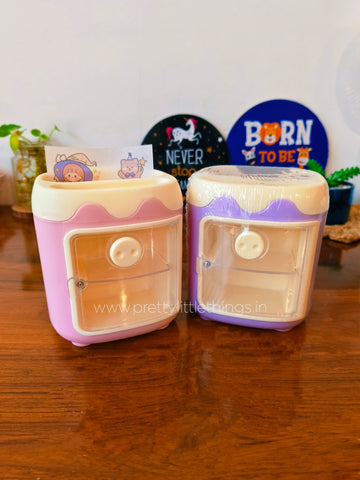 Kawaii Pen Stand With Mini Cupboard & Sticker Sheet
