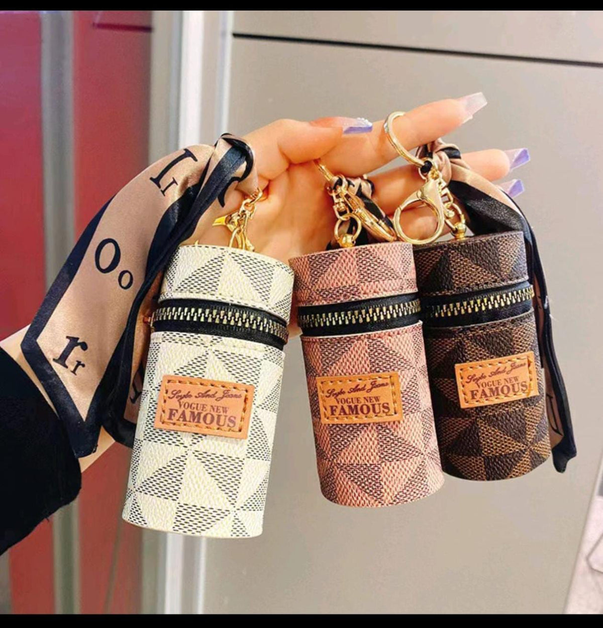 Checks Mini Coin Pouch Keychain