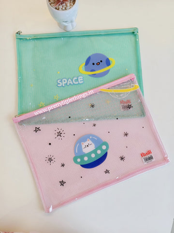 Colorful Space Mesh Zipper Folder A4