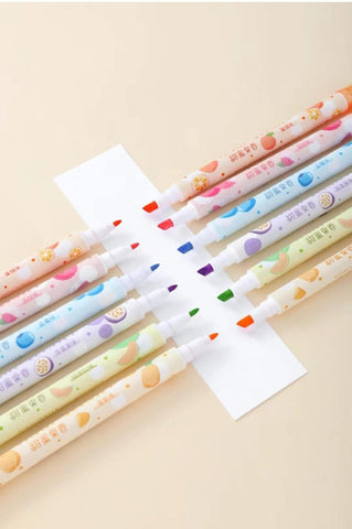 Fruit Scented Dual Tip Highlighters Pack (6 pcs, 12 Colors)