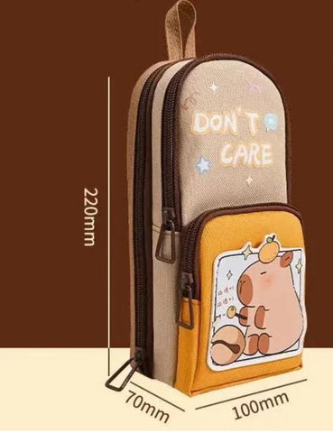 'Don't Care' Vertical Triple Zip Pouch (Stationery/ Multiutility)