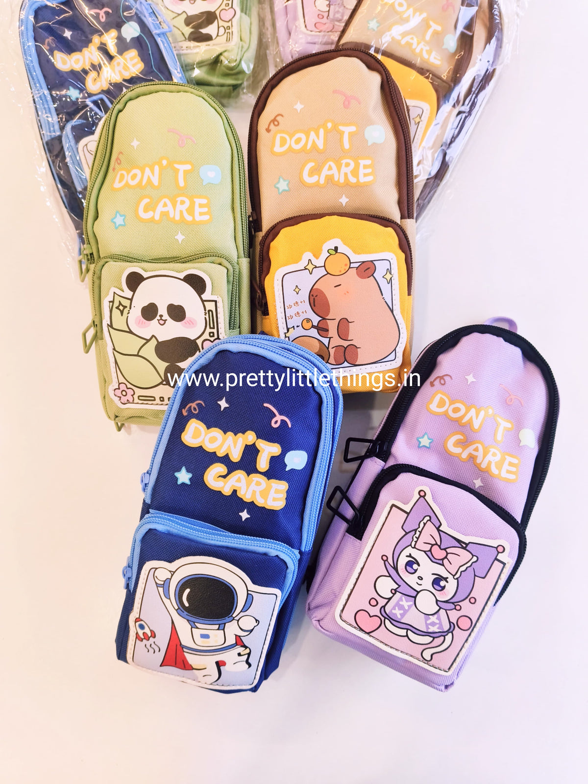 'Don't Care' Vertical Triple Zip Pouch (Stationery/ Multiutility)