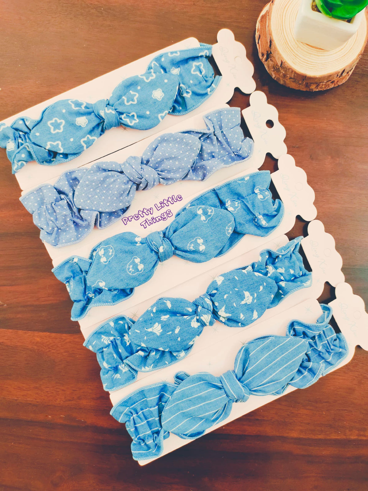 Bow & Print Denim Headbands
