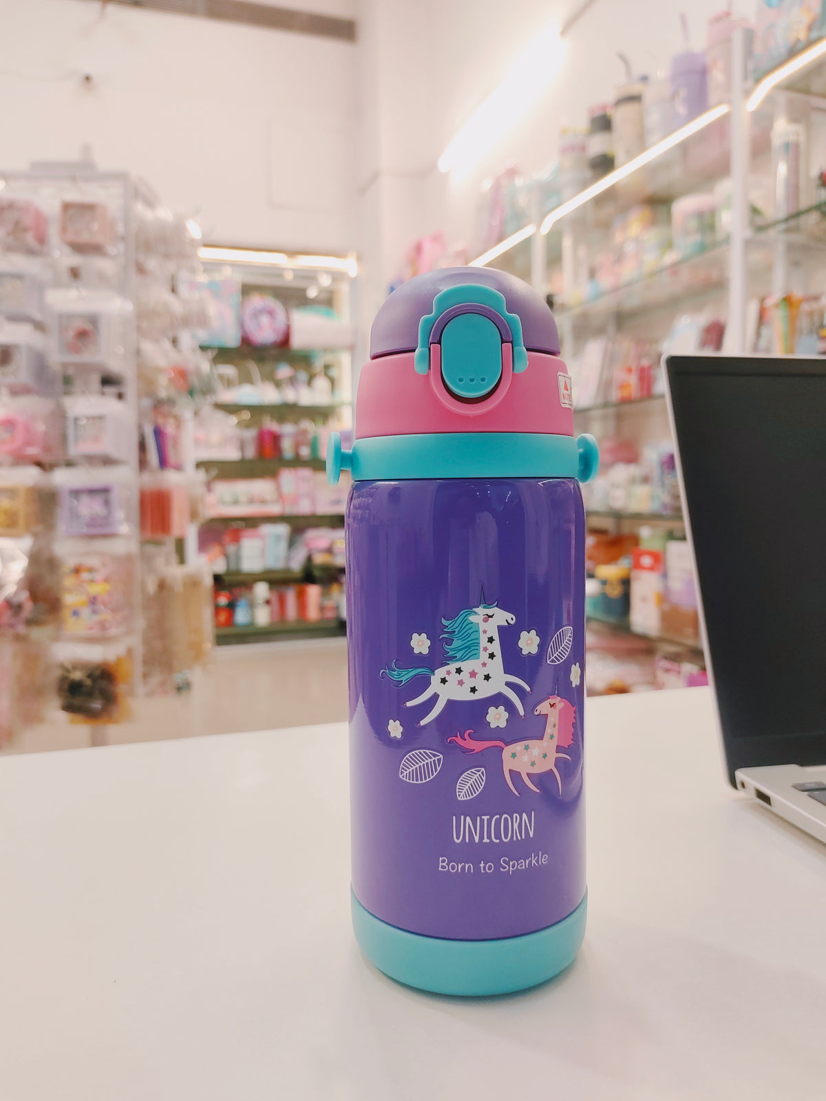 Born to Sparkle, Unicorn Dual Cap Insulated Bottle, (Straw & Strap)