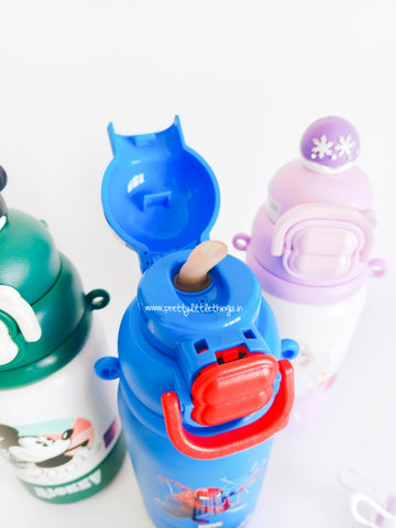 Disney's Dual Sipper Kids Stainless Steel Water Bottle 500 ml (With Strap)