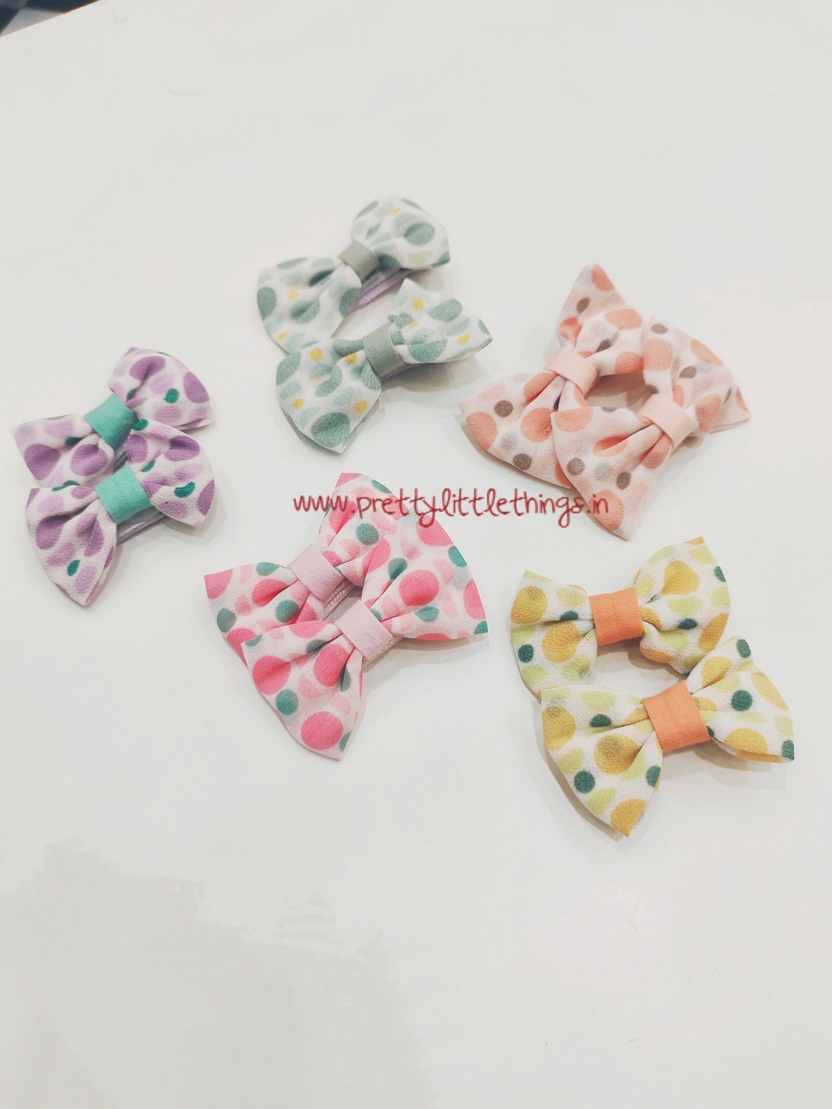 Little Bow Hair Clips Pair with Colorful Polka Dots