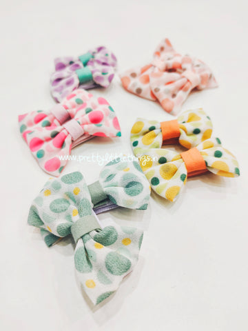 Little Bow Hair Clips Pair with Colorful Polka Dots