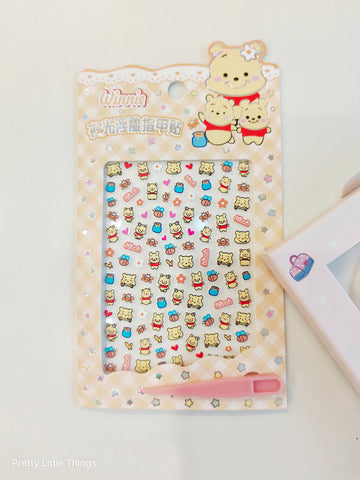 Kawaii Luminous Nail Stickers  with Tweezers ( Pack of 2 Sheets)