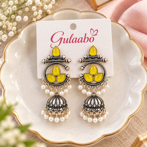 Meera Bloom Jhumkas, Oxidised Earrings