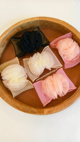 Bow Hair Clip with Carnation Style Flower