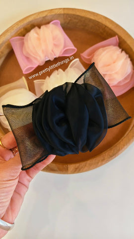 Bow Hair Clip with Carnation Style Flower