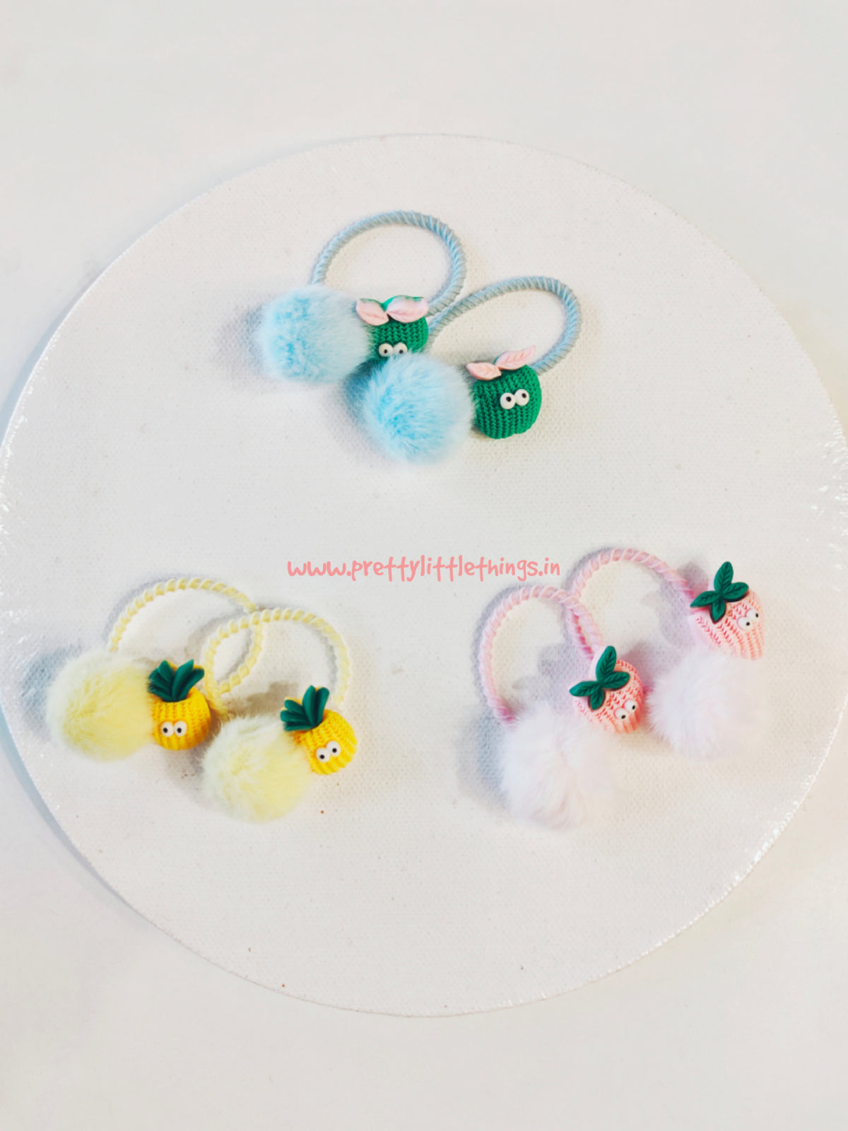 Cute Fruits and Pom Poms Hair Ties Pairs