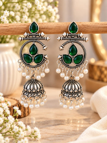 Meera Bloom Jhumkas, Oxidised Earrings