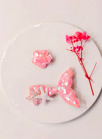Mermaids And Flowers  Sequins Hair Clips Set