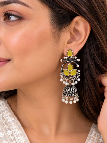 Meera Bloom Jhumkas, Oxidised Earrings