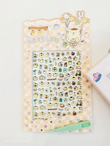 Kawaii Luminous Nail Stickers  with Tweezers ( Pack of 2 Sheets)