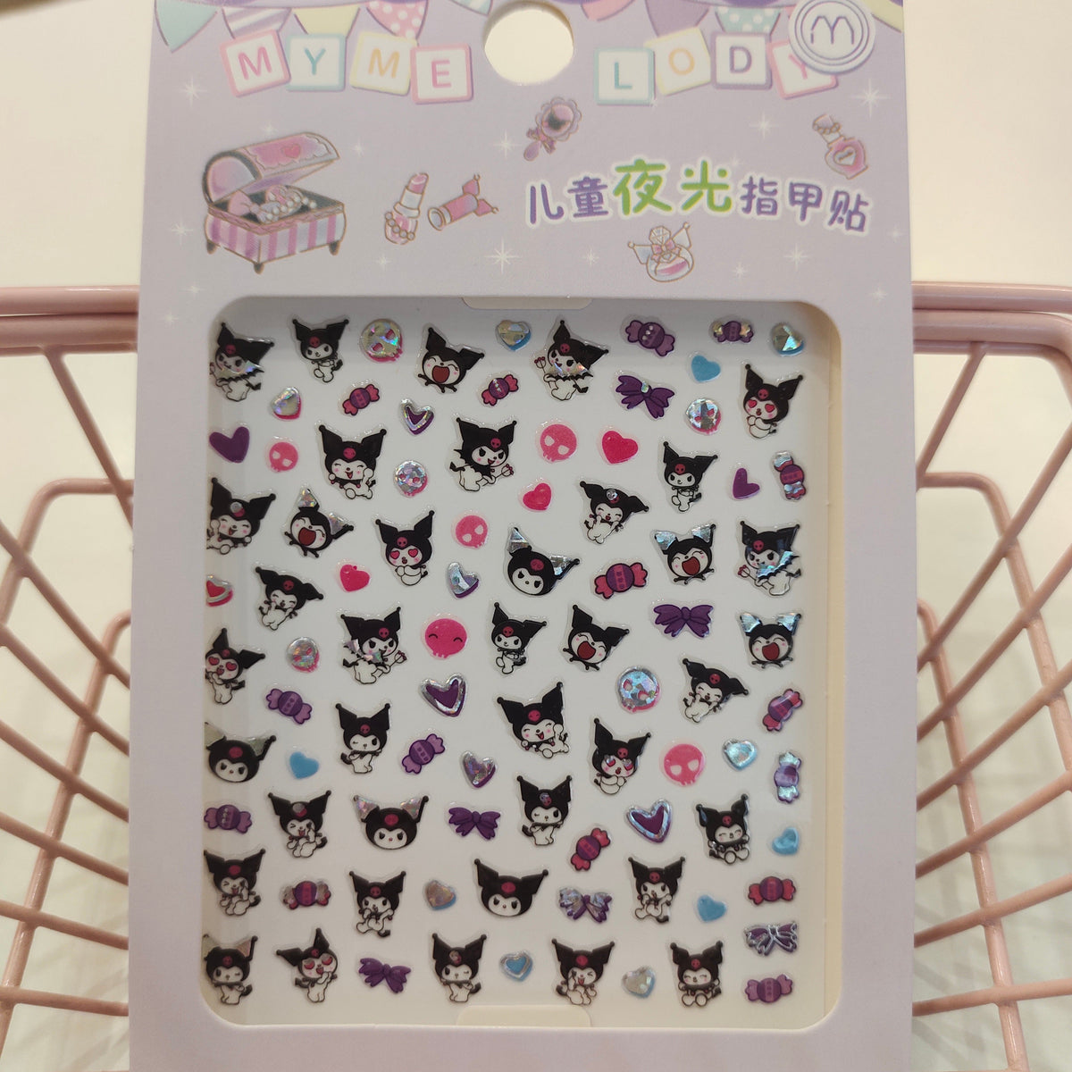 glow in the dark nail stickers in kawaii sanrio characters Kuromi theme