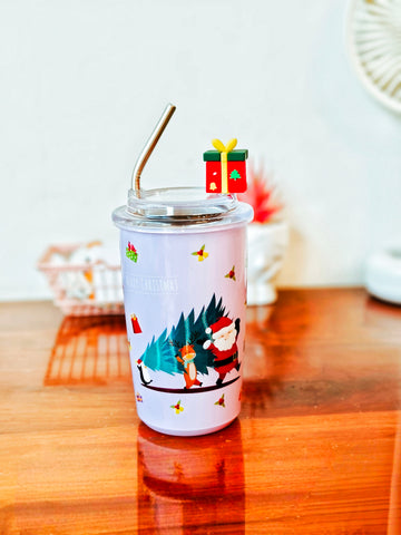 Christmas Theme Kids Steel Tumblers (Steel Straw)
