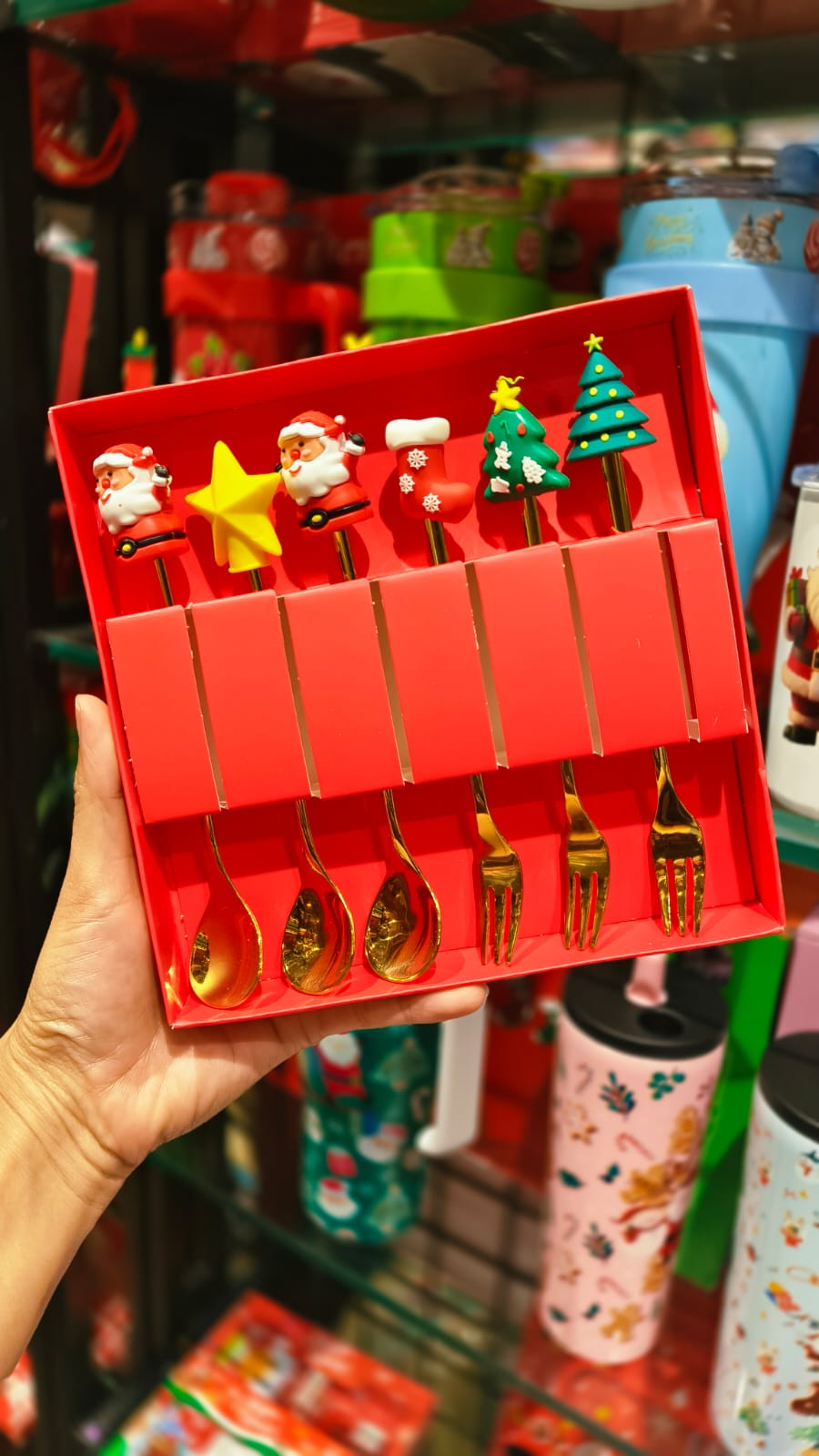 Christmas Spoon Fork Set, Cute Xmas Toppers (6 pcs)