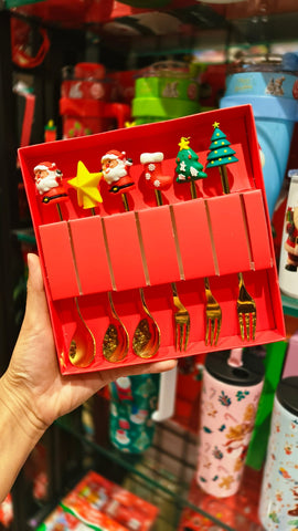 Christmas Spoon Fork Set, Cute Xmas Toppers (6 pcs)