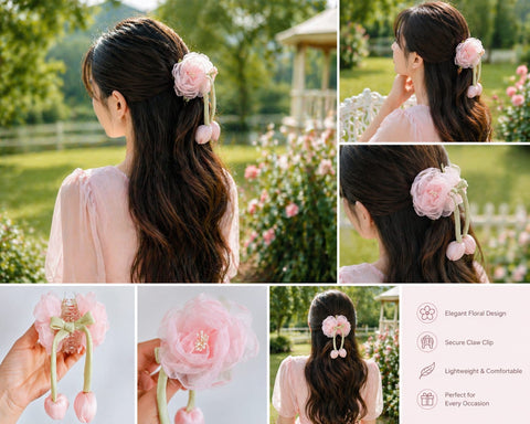 Blooming Rose With Buds  Claw Clip