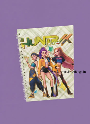 A5 SPIRAL NOTEBOOK IN THEME OF HUNTRIX FROM K POP DEMON HUNTERS.