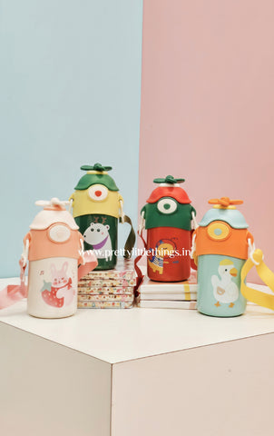 Funky Insulated Kids Cartoon Steel Bottles - 550 ml with Straw and Strap