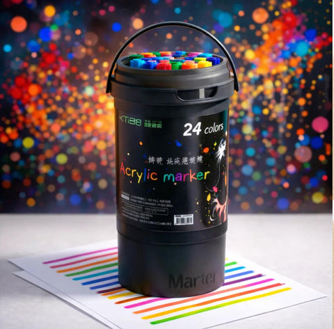 Fine Brush Tip Acrylic Markers [24 colors] (Bucket Pack)