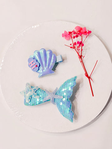 Mermaids And Flowers  Sequins Hair Clips Set