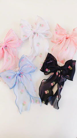 Bow with Ribbon Hair Clip -  Tulips Print