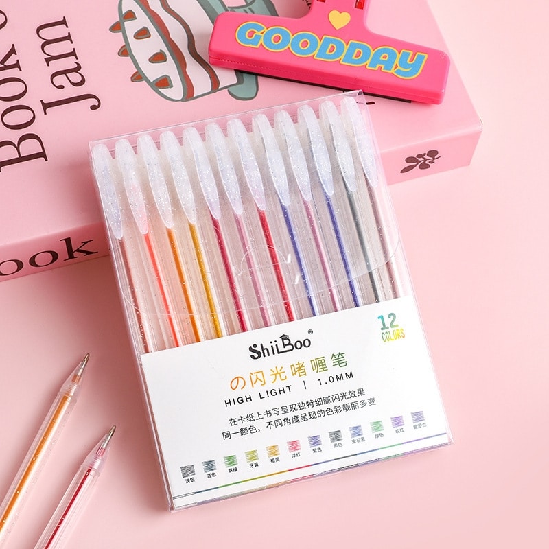 Colorful Glitter Gel Pens Pack (12 pcs, 1 mm tip)