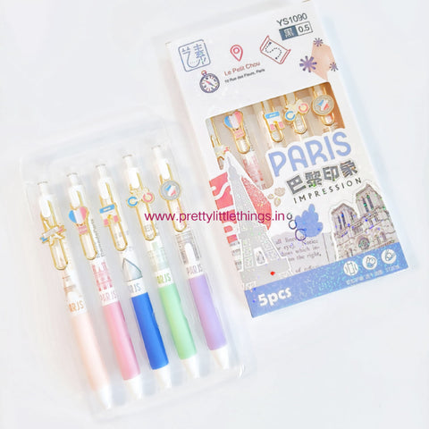 Paris Theme Gel Pens Pack with Charms (5 pens)