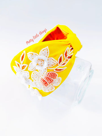 Floral Embroidery Hairband Knot Style (Handmade)