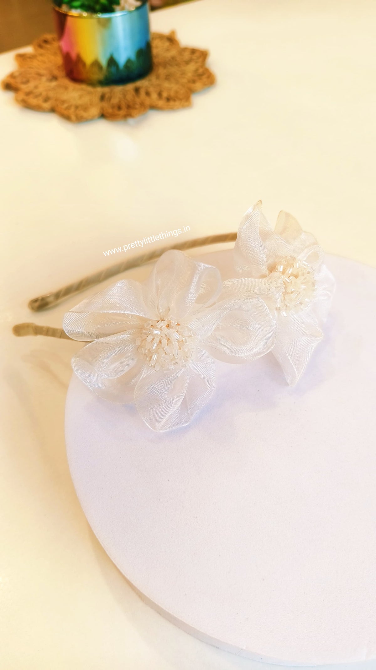 Twin Flowers Zardozi Work Organza Hair Bands