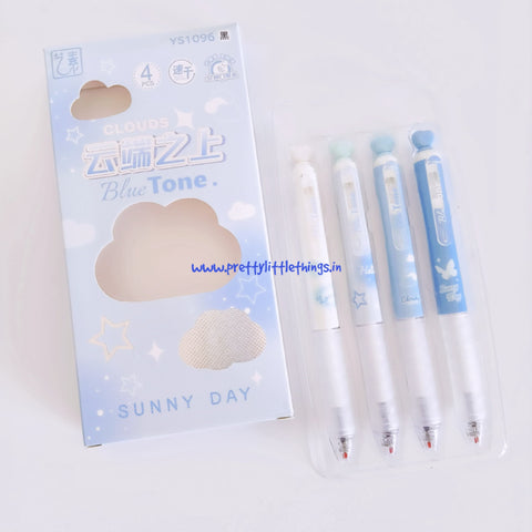 Pack of Sunny Day blue tone gel pens on white background