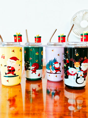 Christmas Theme Kids Steel Tumblers (Steel Straw)