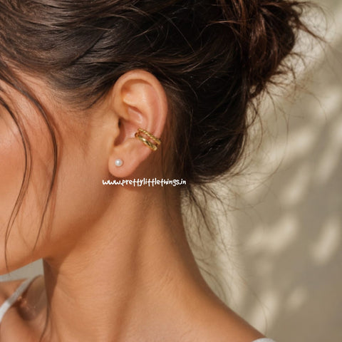 Aurelia Double Band And Pearl Stud Earcuff (Gulaabo)