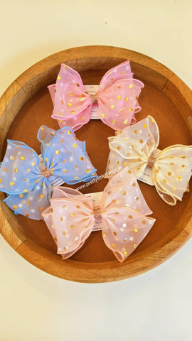 Bow Hair Clip with Golden Polka Dots