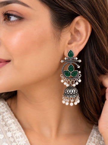 Meera Bloom Jhumkas, Oxidised Earrings